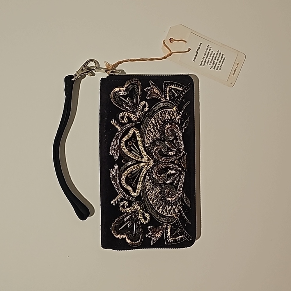 SHYANNE Black suede wallet with wristlet.
